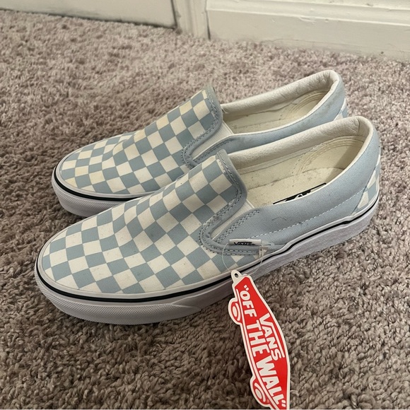 {Vans} Classic Slip-On Baby Blue Checkered Shoes - Picture 4 of 10